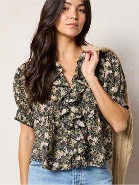 Natural Life Floral Ruffle Top